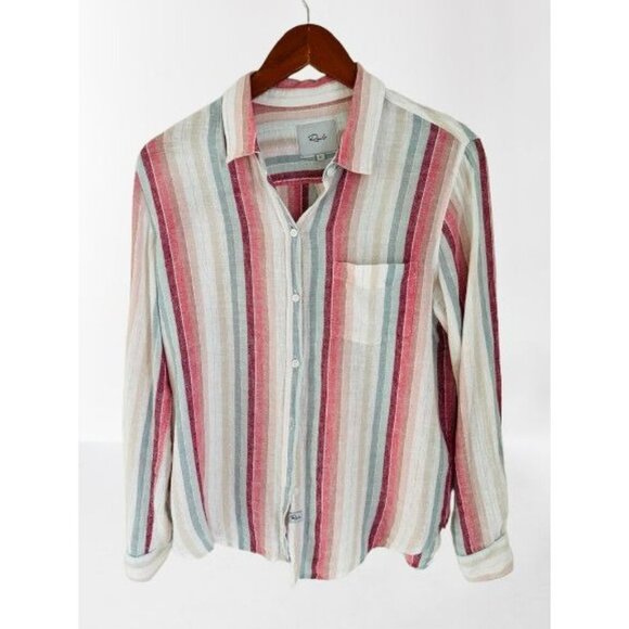 RAILS Linen Blend Shirt Button-up Blouse Metallic Tropic Stripes Size Small - Picture 1 of 12